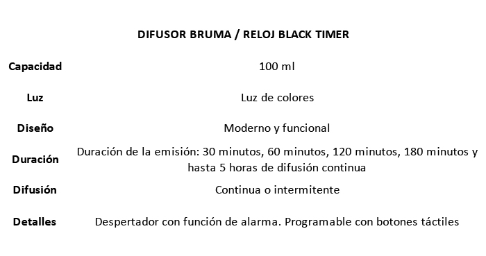 Difusor bruma/ reloj black timer